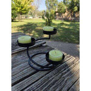 Wrought Iron Spiral Trio‎ Three Candle Holder Stand Black Metal Decor